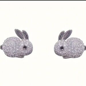 Bunny Rabbit Zirconia Stud Earrings Silver Tone Animal Jewelry NWT